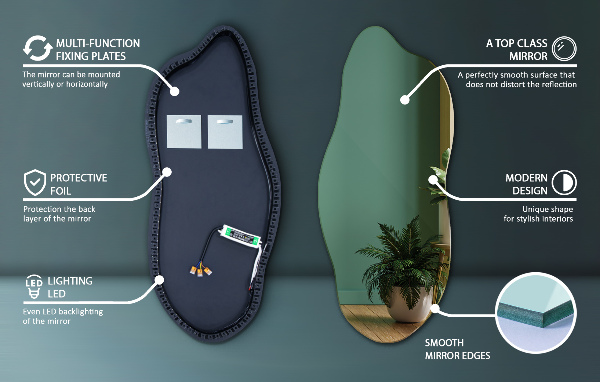 Miroir forme irrégulière lumineux 45x100 cm