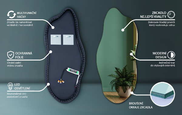 Miroir forme irrégulière lumineux 45x100 cm