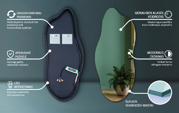 Miroir forme irrégulière lumineux 45x100 cm