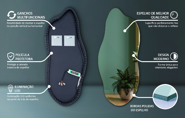 Miroir forme irrégulière lumineux 45x100 cm