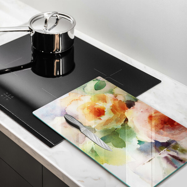 Protection plaque induction Fleurs peintes