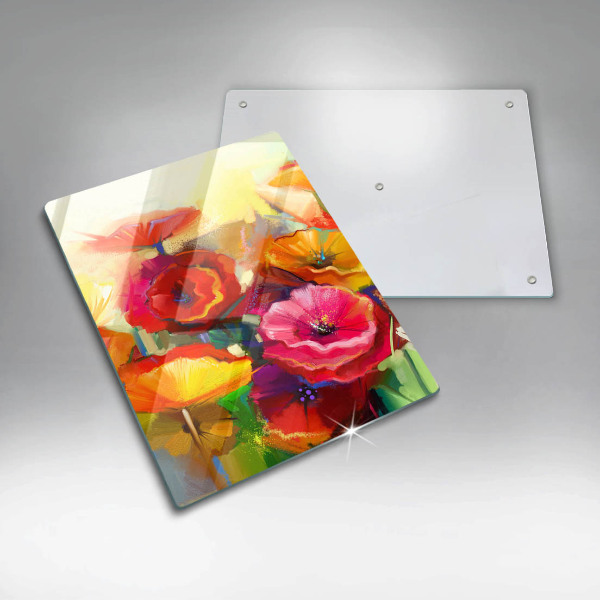 Protection plaque induction Fleurs colorées peintes