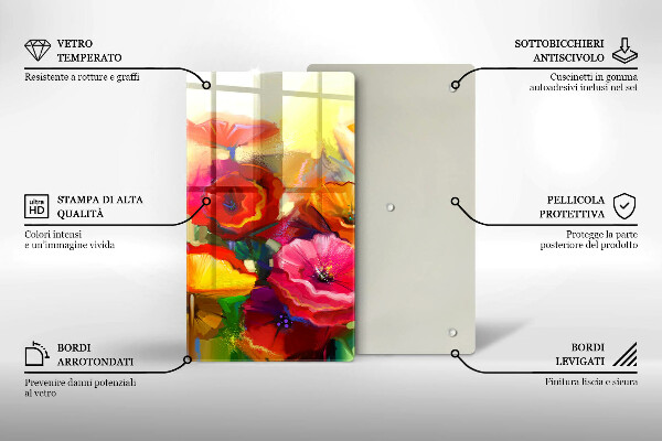 Protection plaque induction Fleurs colorées peintes
