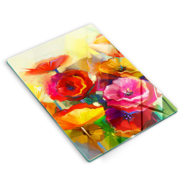 Protection plaque induction Fleurs colorées peintes