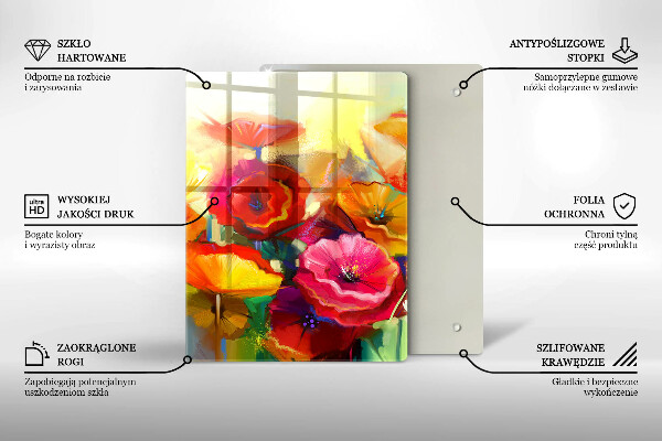Protection plaque induction Fleurs colorées peintes