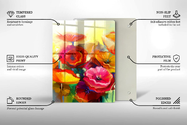 Protection plaque induction Fleurs colorées peintes