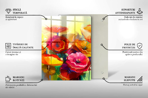 Protection plaque induction Fleurs colorées peintes