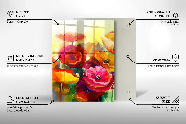 Protection plaque induction Fleurs colorées peintes