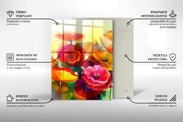 Protection plaque induction Fleurs colorées peintes