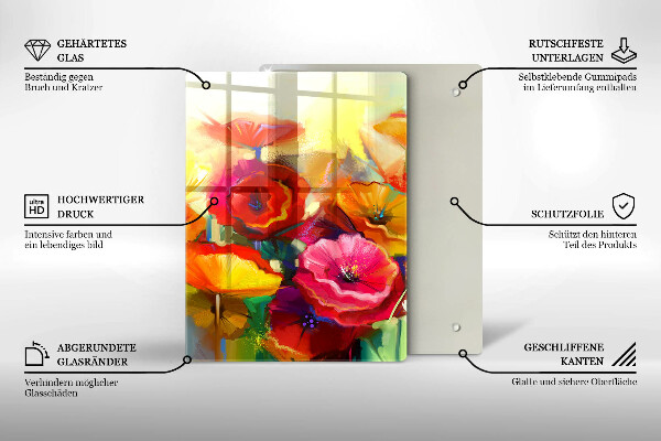 Protection plaque induction Fleurs colorées peintes