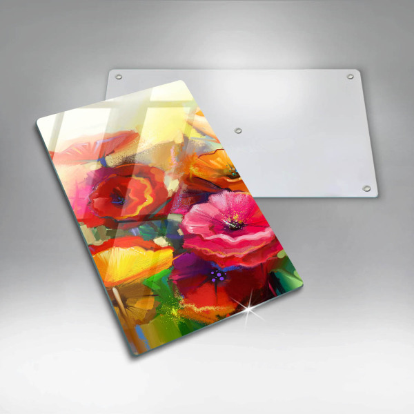 Protection plaque induction Fleurs colorées peintes