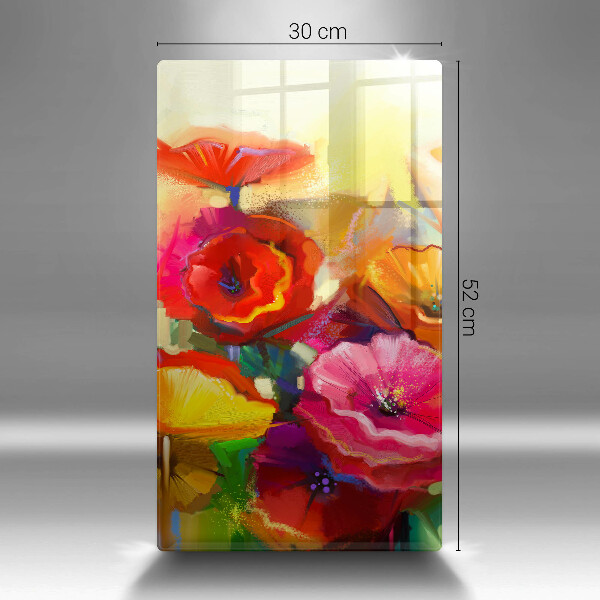 Protection plaque induction Fleurs colorées peintes