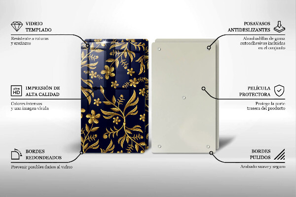 Cache plaque de cuisson Motif fleur doré