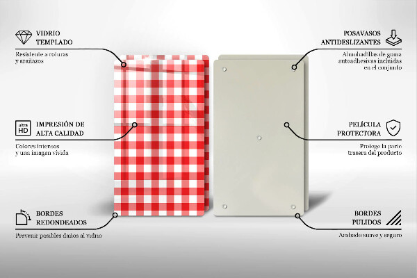 Protection plaque induction Motif à carreaux rouge et blanc