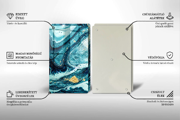 Cache plaque de cuisson Abstraction d'or bleu