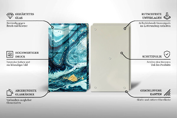 Cache plaque de cuisson Abstraction d'or bleu