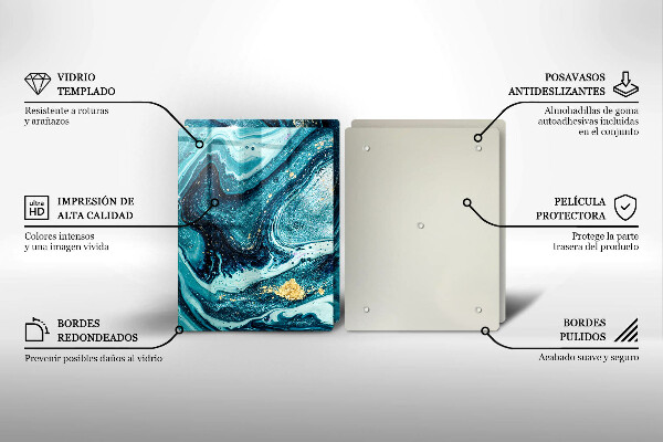 Cache plaque de cuisson Abstraction d'or bleu