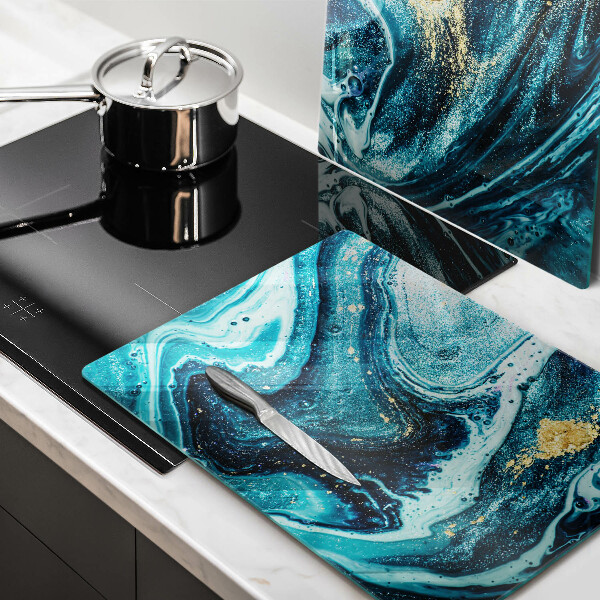 Cache plaque de cuisson Abstraction d'or bleu