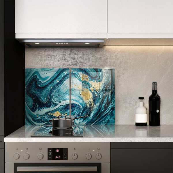 Cache plaque de cuisson Abstraction d'or bleu