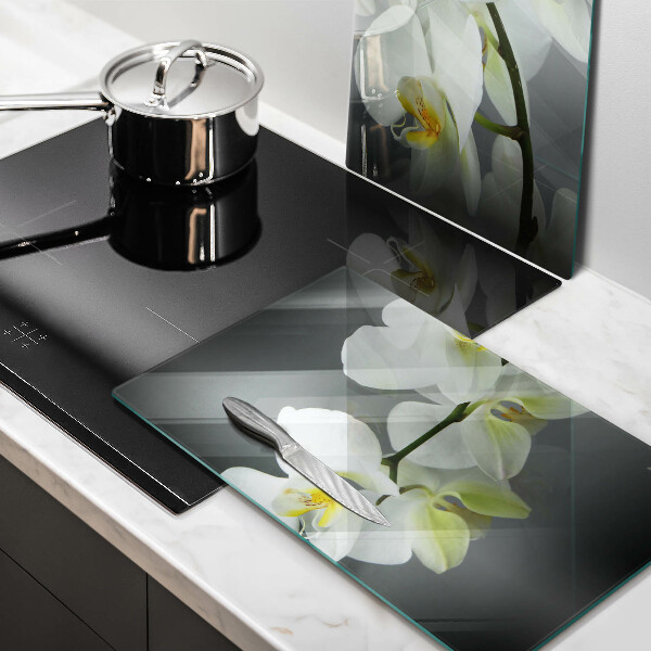 Cache plaque de cuisson Fleurs d'orchidées blanches