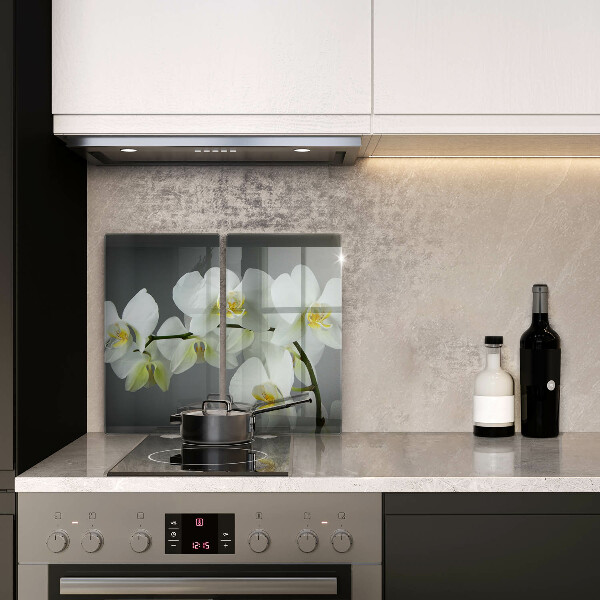 Cache plaque de cuisson Fleurs d'orchidées blanches