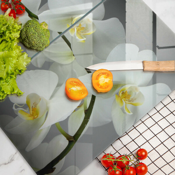 Cache plaque de cuisson Fleurs d'orchidées blanches