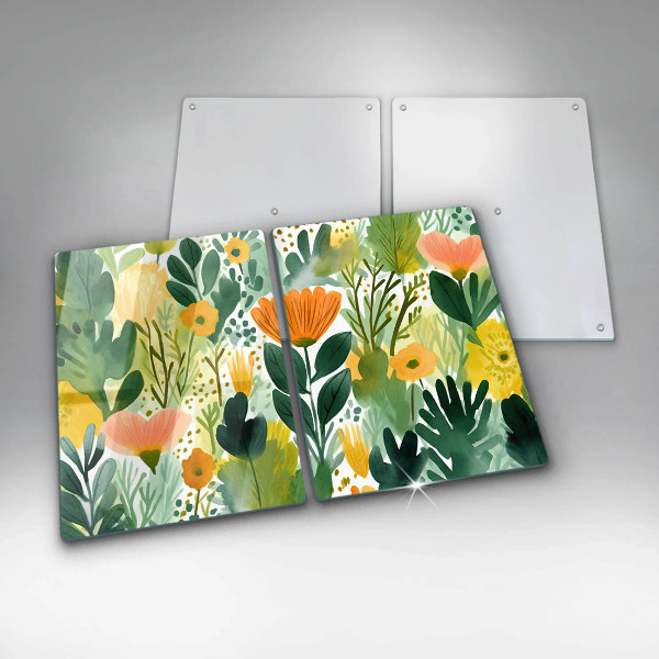 Cache plaque de cuisson Fleurs peintes