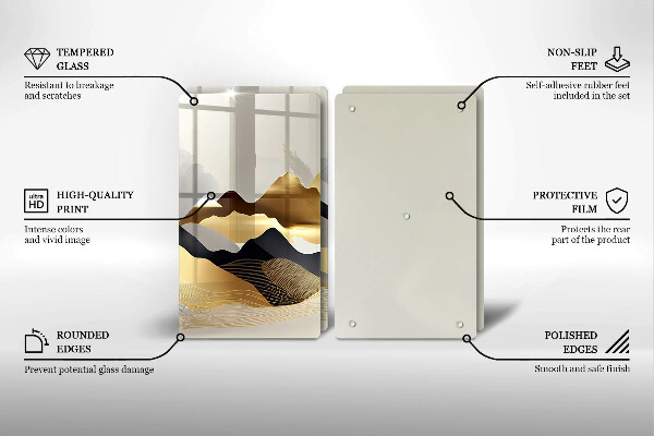 Cache plaque de cuisson Montagnes dorées abstraites