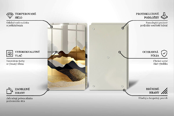 Cache plaque de cuisson Montagnes dorées abstraites