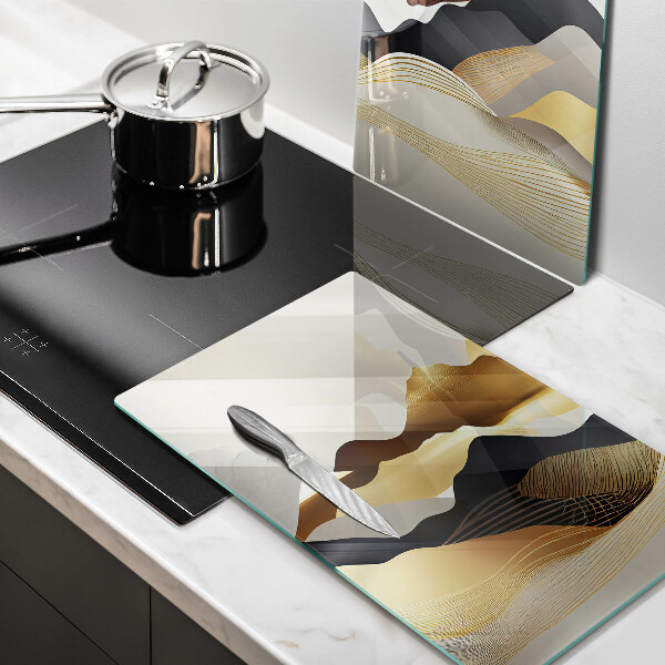 Cache plaque de cuisson Montagnes dorées abstraites