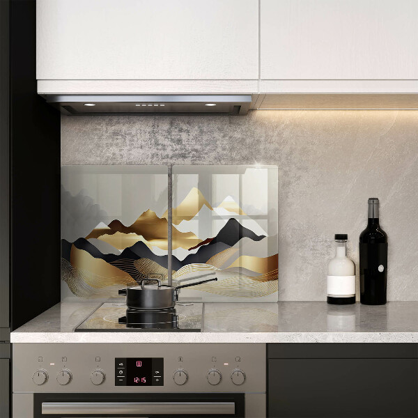 Cache plaque de cuisson Montagnes dorées abstraites