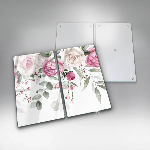 Cache plaque de cuisson Roses aquarelles
