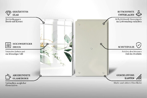 Cache plaque de cuisson Feuilles d'aquarelle