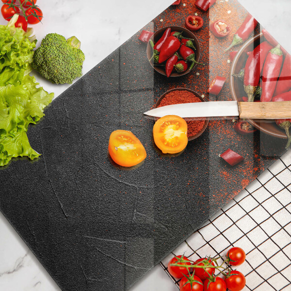 Planche à découper verre Piments rouges