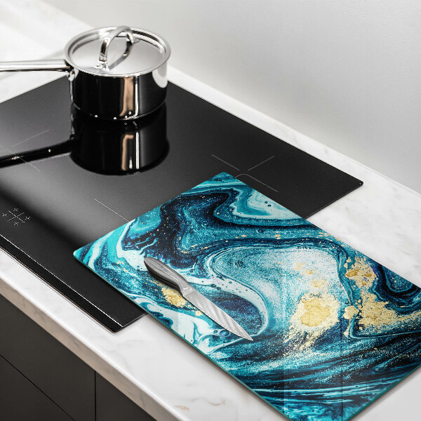 Protection pour plaque de cuisson Abstraction d'or bleu