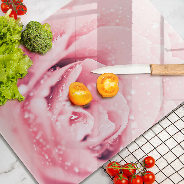 Protection pour plaque de cuisson Gouttes de rosée et fleur rose