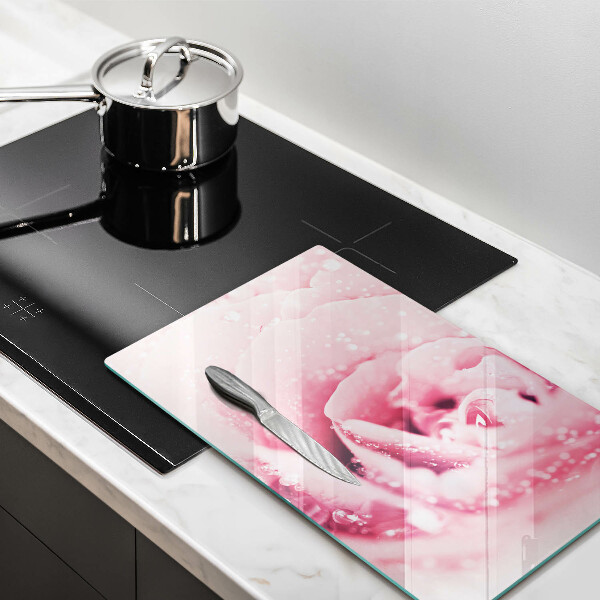 Protection pour plaque de cuisson Gouttes de rosée et fleur rose