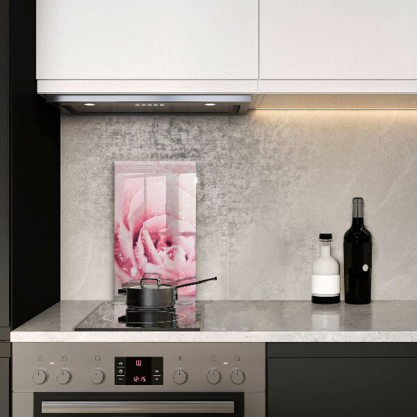 Protection pour plaque de cuisson Gouttes de rosée et fleur rose