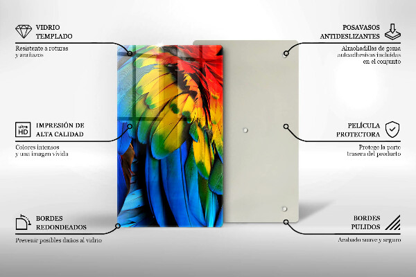 Protection pour plaque de cuisson Plumes de perroquet colorées
