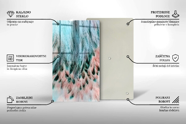 Planche à découper verre Plumes d'oiseaux bohèmes