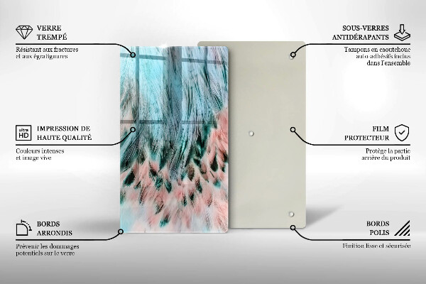 Planche à découper verre Plumes d'oiseaux bohèmes
