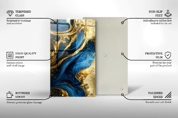 Protection pour plaque de cuisson Marbre bleu et or