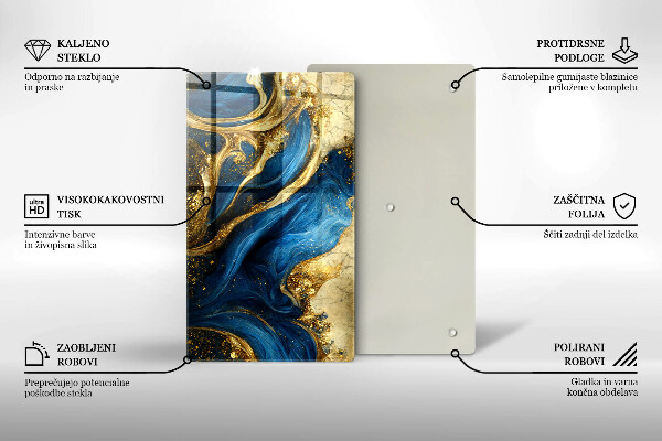 Protection pour plaque de cuisson Marbre bleu et or