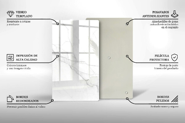 Planche à découper verre Marbre blanc délicat