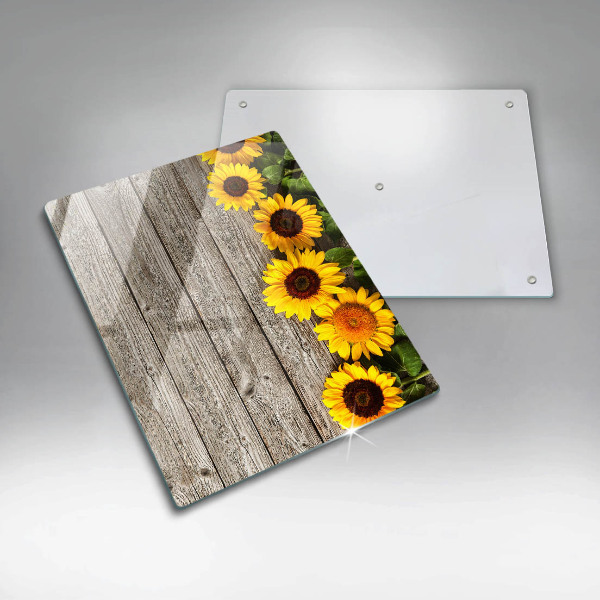 Planche à découper verre Tournesols sur planches