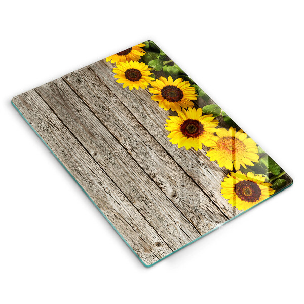 Planche à découper verre Tournesols sur planches