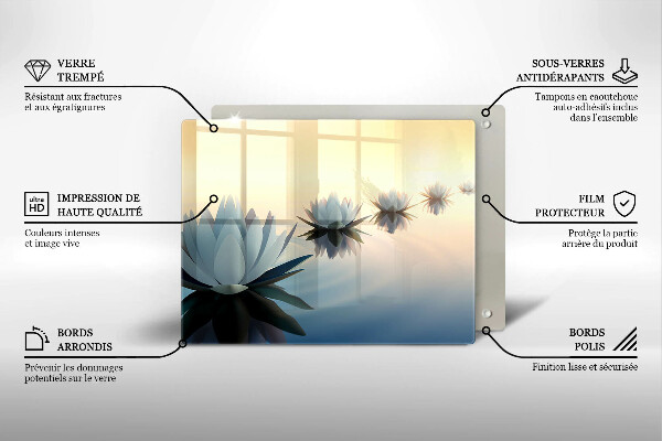 Protège plaque de cuisson Fleurs de lys sur l'eau