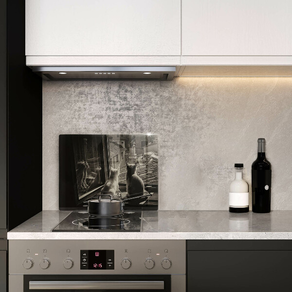 Protège plaque de cuisson Ville et fenêtre des chats