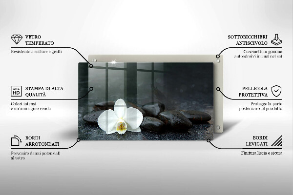 Protège plaque de cuisson Pierres Zen fleurs blanches
