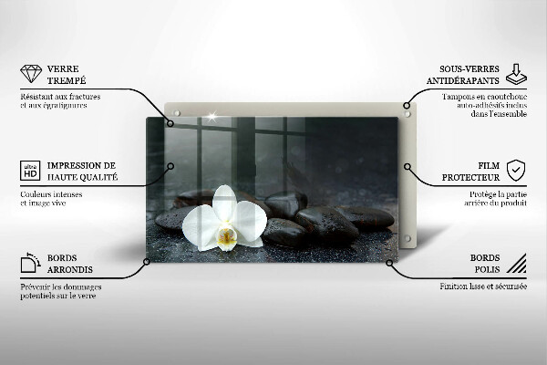 Protège plaque de cuisson Pierres Zen fleurs blanches